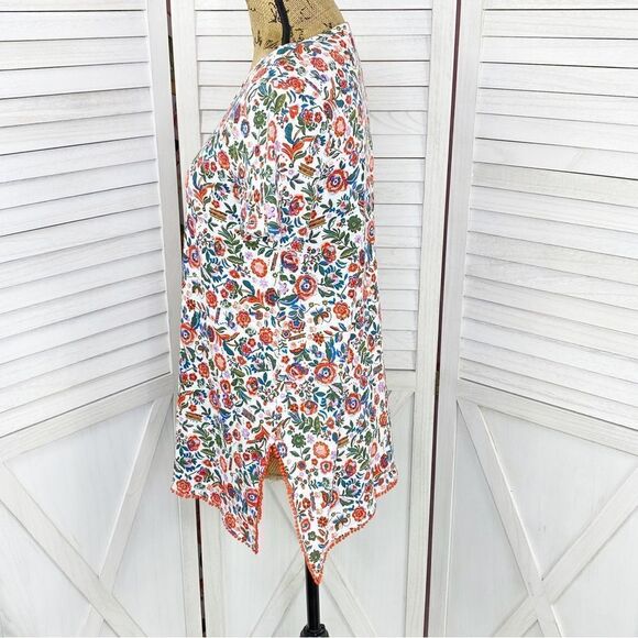 C Wonder Floral PomPom Hem Tunic Tee Shirt White Multi XXS - Picture 2 of 12